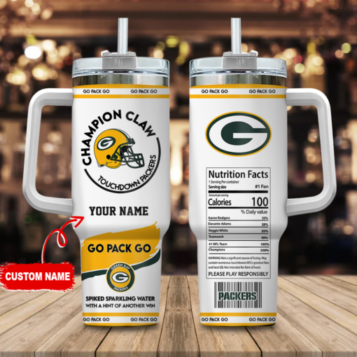 green bay packers nfl champion claw custom stanley quencher 40oz stainless steel tumbler with handle drwuo 1