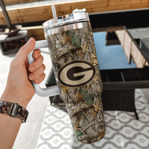 green bay packers nfl hunting custom stanley quencher 40oz stainless steel tumbler with handle 0lmsw