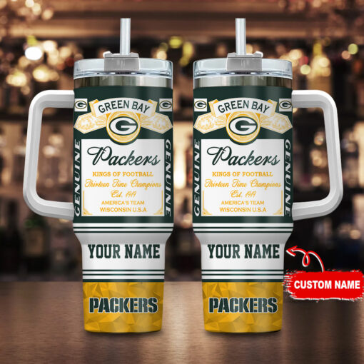 green bay packers nfl kings of football custom stanley quencher 40oz stainless steel tumbler with handle 4dgdp 1