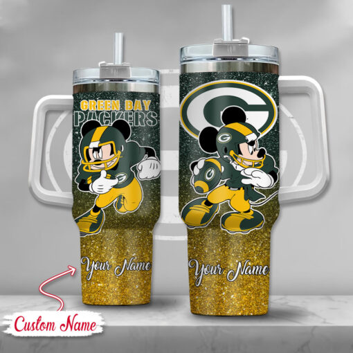 green bay packers nfl mickey mouse glitter custom stanley quencher 40oz stainless steel tumbler with handle tunu7 1