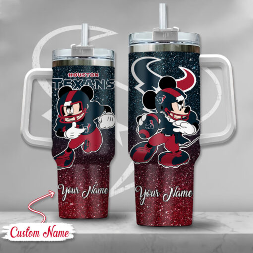 houston texans nfl mickey mouse glitter custom stanley quencher 40oz stainless steel tumbler with handle 311ga 1