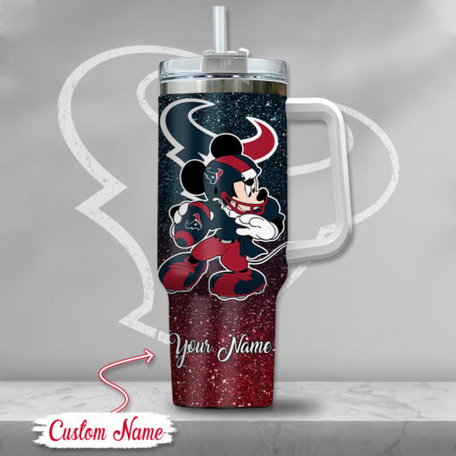 houston texans nfl mickey mouse glitter custom stanley quencher 40oz stainless steel tumbler with handle