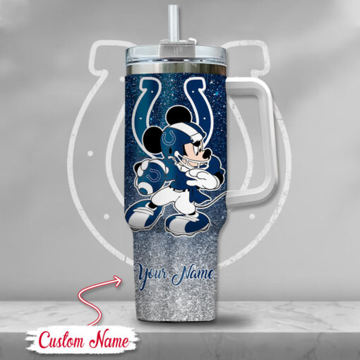 indianapolis colts nfl mickey mouse glitter custom stanley quencher 40oz stainless steel tumbler with handle ovjk7