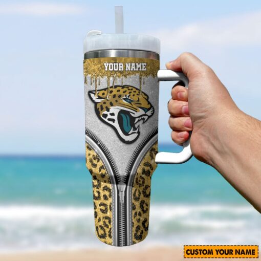 jacksonville jaguars nfl glitter leopard print custom stanley quencher 40oz stainless steel tumbler with handle 1ggpd