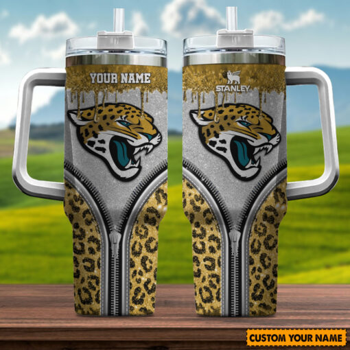 jacksonville jaguars nfl glitter leopard print custom stanley quencher 40oz stainless steel tumbler with handle t3o8v 1