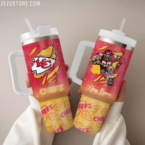 kansas city chiefs nfl glitter custom stanley quencher 40oz stainless steel tumbler with handle qrpxj 1