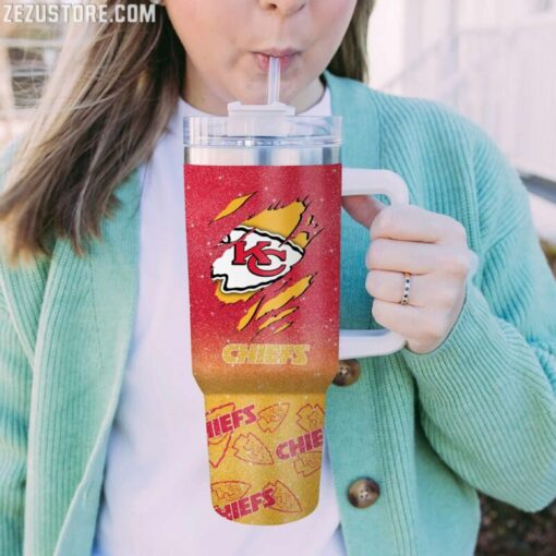 kansas city chiefs nfl glitter custom stanley quencher 40oz stainless steel tumbler with handle sbffh