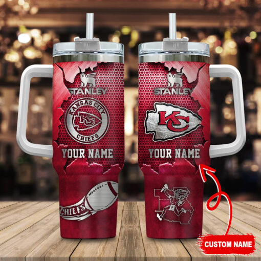 kansas city chiefs nfl metal style custom stanley quencher 40oz stainless steel tumbler with handle 7qmer 1