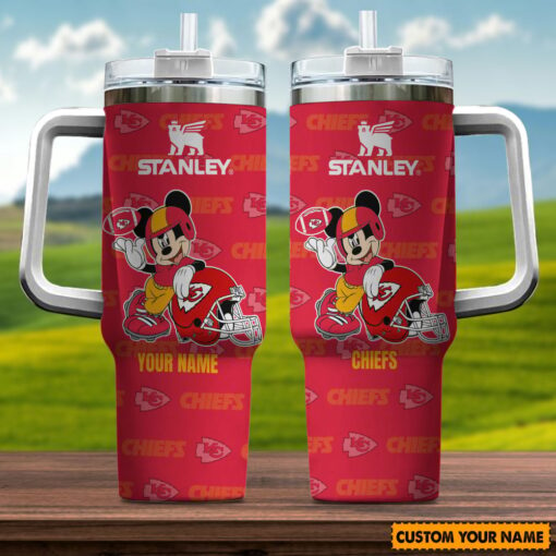 kansas city chiefs nfl mickey mouse custom stanley quencher 40oz stainless steel tumbler with handle byzkc 1