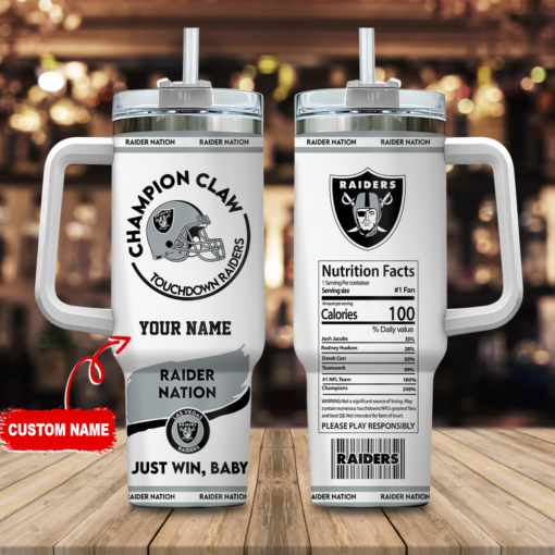 las vegas raiders nfl champion claw custom stanley quencher 40oz stainless steel tumbler with handle lmiwl 1