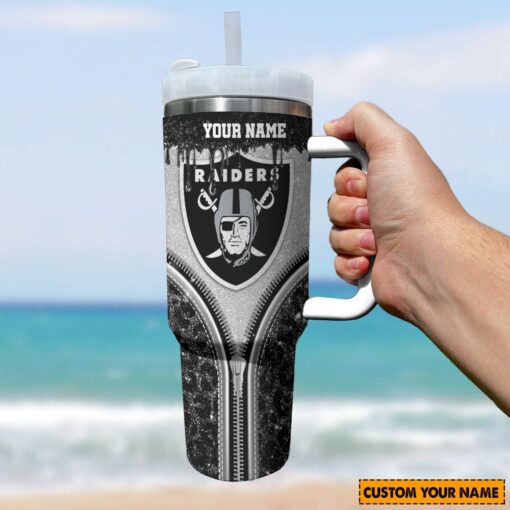 las vegas raiders nfl glitter leopard print custom stanley quencher 40oz stainless steel tumbler with handle uwnyf