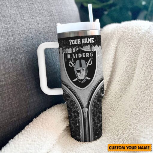 las vegas raiders nfl glitter leopard print custom stanley quencher 40oz stainless steel tumbler with handle yzatf