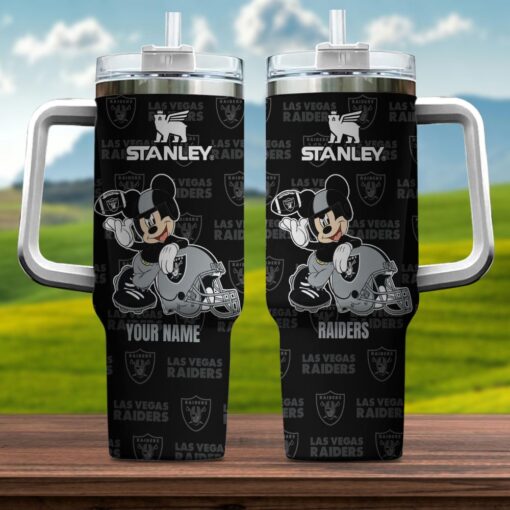 las vegas raiders nfl mickey mouse custom stanley quencher 40oz stainless steel tumbler with handle a1o7o