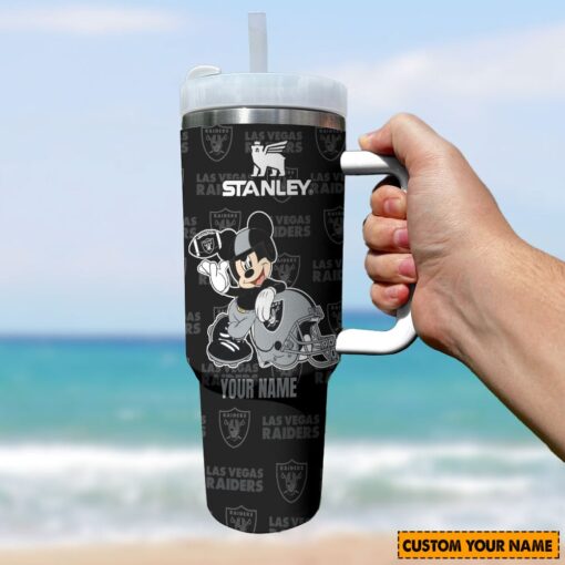 las vegas raiders nfl mickey mouse custom stanley quencher 40oz stainless steel tumbler with handle