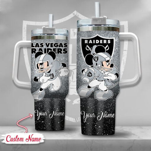 las vegas raiders nfl mickey mouse glitter custom stanley quencher 40oz stainless steel tumbler with handle kbfkd 1