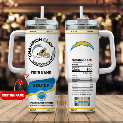 los angeles chargers nfl champion claw custom stanley quencher 40oz stainless steel tumbler with handle d2tst 1