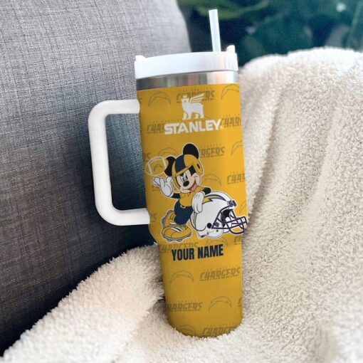 los angeles chargers nfl mickey mouse custom stanley quencher 40oz stainless steel tumbler with handle i1nte