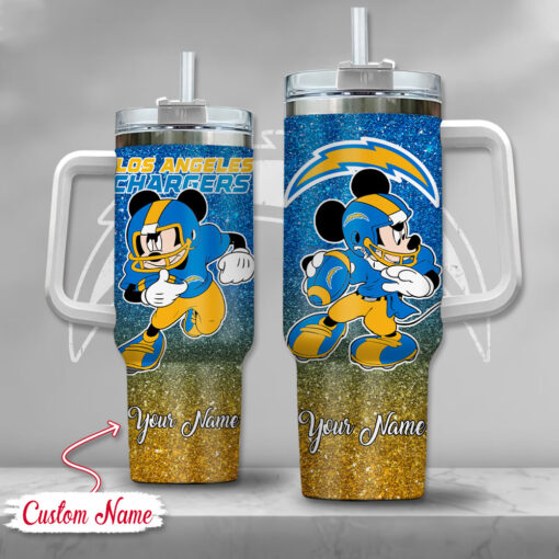 los angeles chargers nfl mickey mouse glitter custom stanley quencher 40oz stainless steel tumbler with handle 7ckyj 1