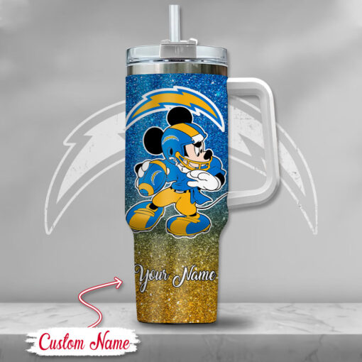 los angeles chargers nfl mickey mouse glitter custom stanley quencher 40oz stainless steel tumbler with handle gpgfj