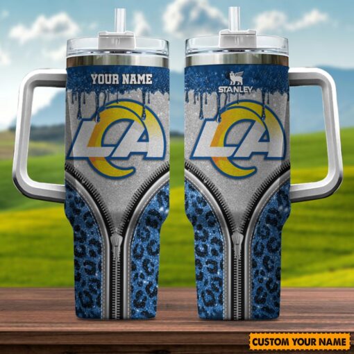 los angeles rams nfl glitter leopard print custom stanley quencher 40oz stainless steel tumbler with handle io0oc 1