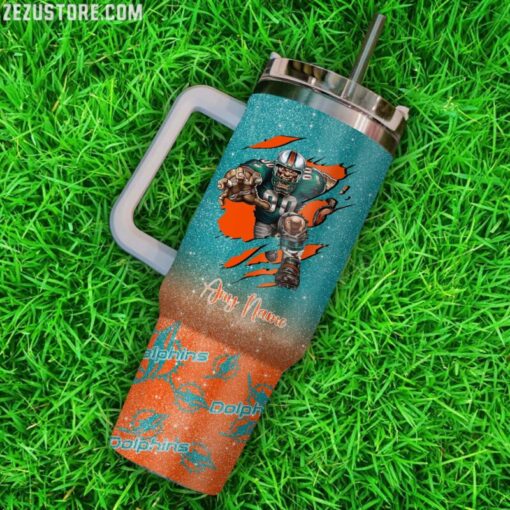 miami dolphins nfl glitter custom stanley quencher 40oz stainless steel tumbler with handle iaqaq