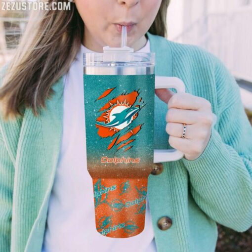 miami dolphins nfl glitter custom stanley quencher 40oz stainless steel tumbler with handle rkuhe