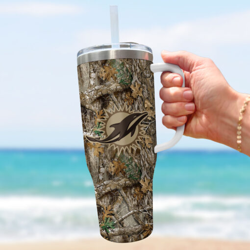 miami dolphins nfl hunting custom stanley quencher 40oz stainless steel tumbler with handle hpwm0