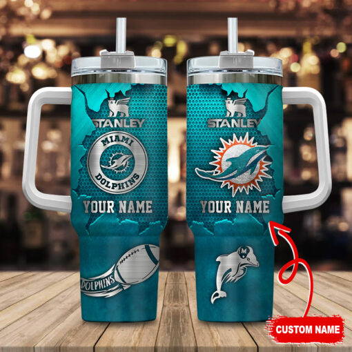 miami dolphins nfl metal style custom stanley quencher 40oz stainless steel tumbler with handle czzaj 1