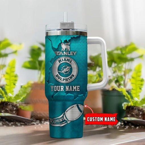 miami dolphins nfl metal style custom stanley quencher 40oz stainless steel tumbler with handle r4c3j