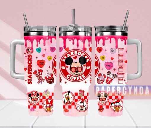 mickey valentine custom stanley quencher 40oz stainless steel tumbler with handle gsaic