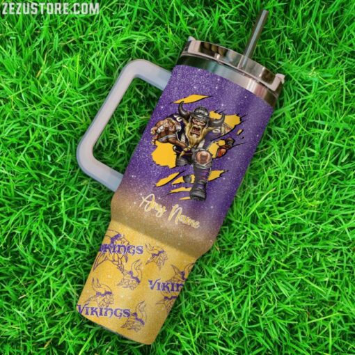 minnesota vikings nfl glitter custom stanley quencher 40oz stainless steel tumbler with handle rnqkw