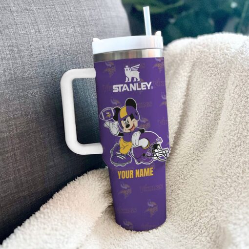 minnesota vikings nfl mickey mouse custom stanley quencher 40oz stainless steel tumbler with handle