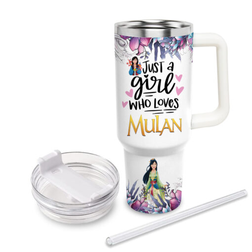 mulan disney princess cartoon custom stanley quencher 40oz stainless steel tumbler with handle jrnzt