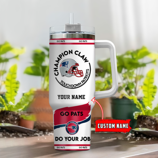 new england patriots nfl champion claw custom stanley quencher 40oz stainless steel tumbler with handle