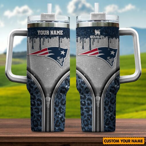 new england patriots nfl glitter leopard print custom stanley quencher 40oz stainless steel tumbler with handle wotbx 1