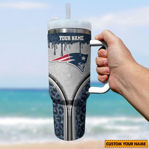 new england patriots nfl glitter leopard print custom stanley quencher 40oz stainless steel tumbler with handle zzmh6