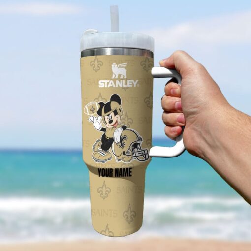 new orleans saints nfl mickey mouse custom stanley quencher 40oz stainless steel tumbler with handle