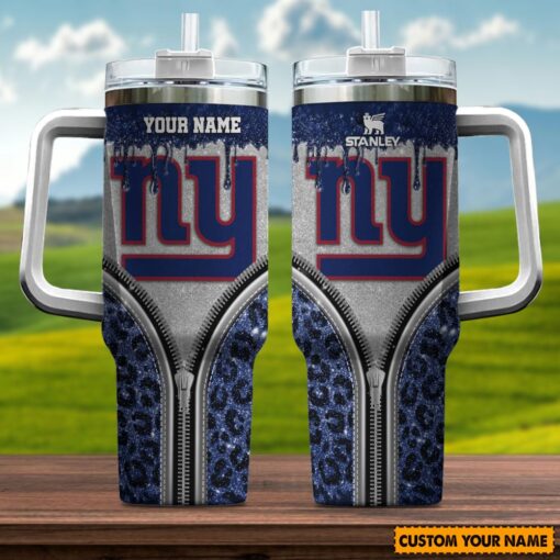 new york giants nfl glitter leopard print custom stanley quencher 40oz stainless steel tumbler with handle cdxsy 1