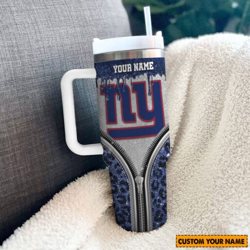 new york giants nfl glitter leopard print custom stanley quencher 40oz stainless steel tumbler with handle ornkk