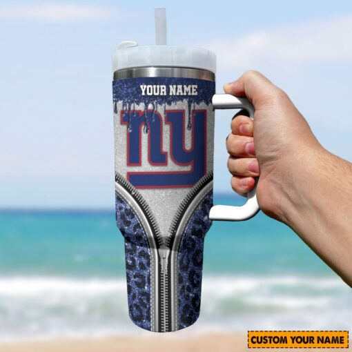 new york giants nfl glitter leopard print custom stanley quencher 40oz stainless steel tumbler with handle snp3d