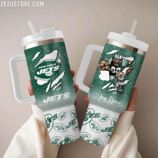 new york jets nfl glitter custom stanley quencher 40oz stainless steel tumbler with handle ekmlz 1