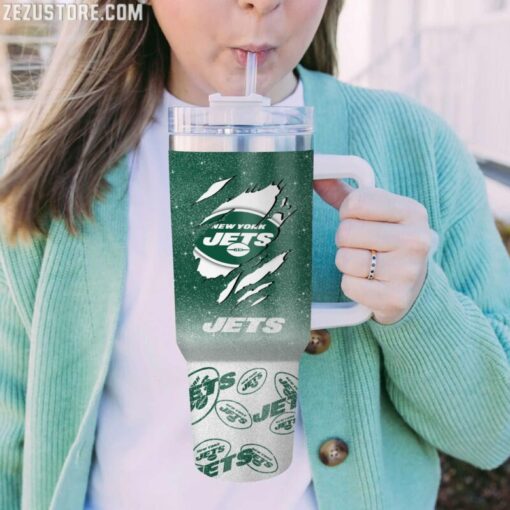 new york jets nfl glitter custom stanley quencher 40oz stainless steel tumbler with handle