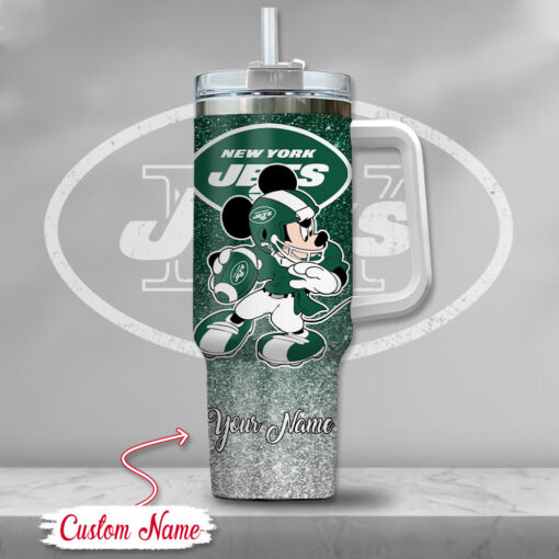 new york jets nfl mickey mouse glitter custom stanley quencher 40oz stainless steel tumbler with handle 7sil5