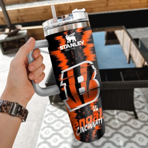 nfl cincinnati bengals custom stanley quencher 40oz stainless steel tumbler with handle mkdih 1