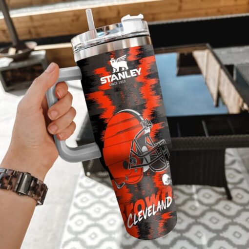 nfl cleveland browns custom stanley quencher 40oz stainless steel tumbler with handle ecmqf 1