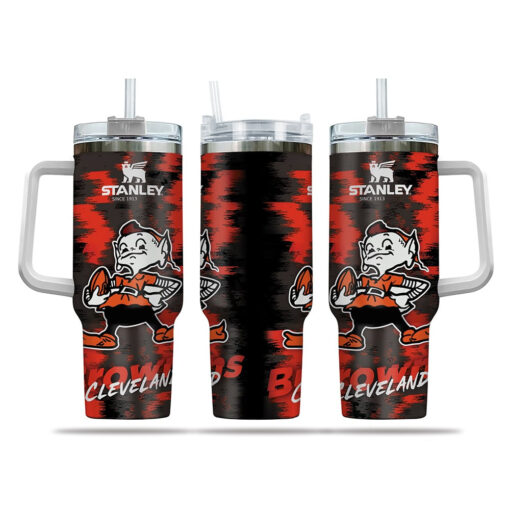 nfl cleveland browns ver 2 custom stanley quencher 40oz stainless steel tumbler with handle znp21 1