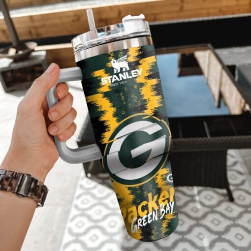 nfl green bay packers custom stanley quencher 40oz stainless steel tumbler with handle n6wc3 1