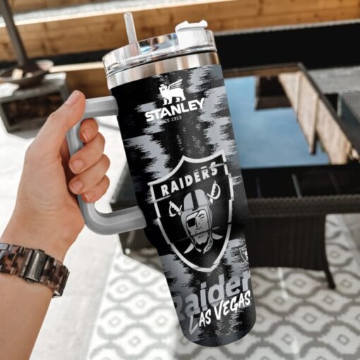 nfl las vegas raiders custom stanley quencher 40oz stainless steel tumbler with handle y6ibe 1