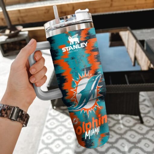 nfl miami dolphins custom stanley quencher 40oz stainless steel tumbler with handle 07tcs 1