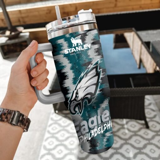 nfl philadelphia eagles custom stanley quencher 40oz stainless steel tumbler with handle s9yd1 1